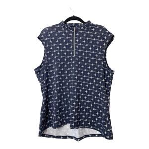Nivo Golf Tennis Sleeveless Top 1/2 Zip Navy Blue White Abstract Print Sz XL